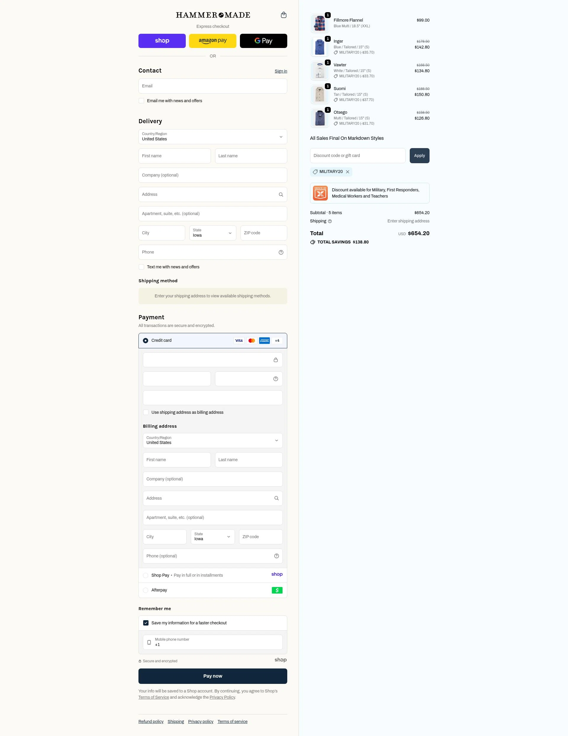 Hammer Made checkout page showing Hammer Made discount code box | Screenshot taken by SimplyCodes community member on Dec 11, 2025