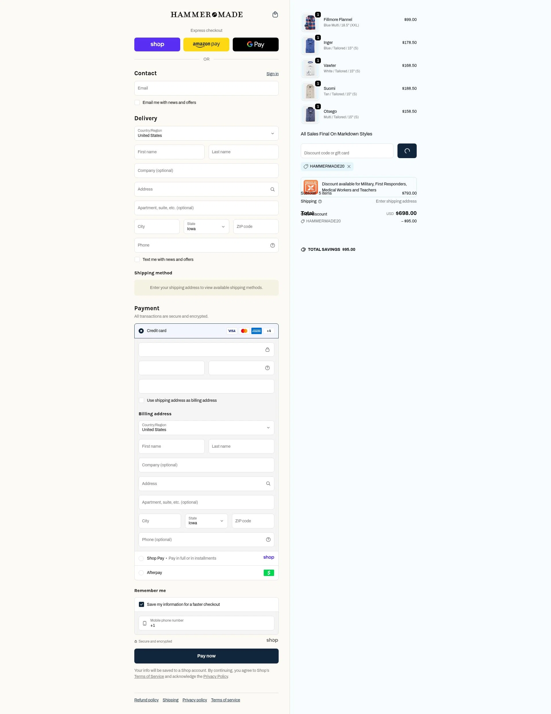 Hammer Made checkout page showing Hammer Made discount code box | Screenshot taken by SimplyCodes community member on Dec 29, 2025