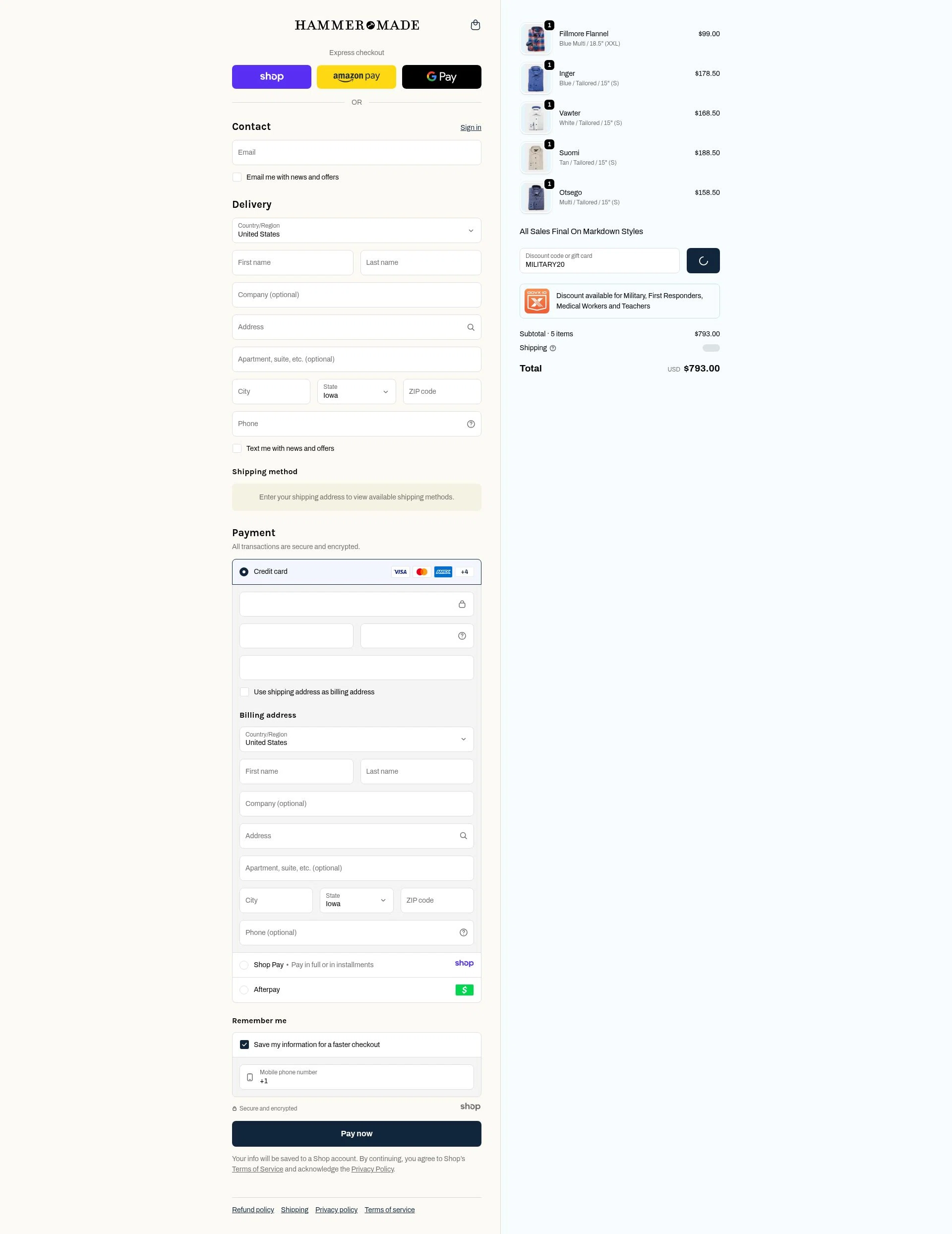 Hammer Made checkout page showing Hammer Made discount code box | Screenshot taken by SimplyCodes community member on Dec 24, 2025