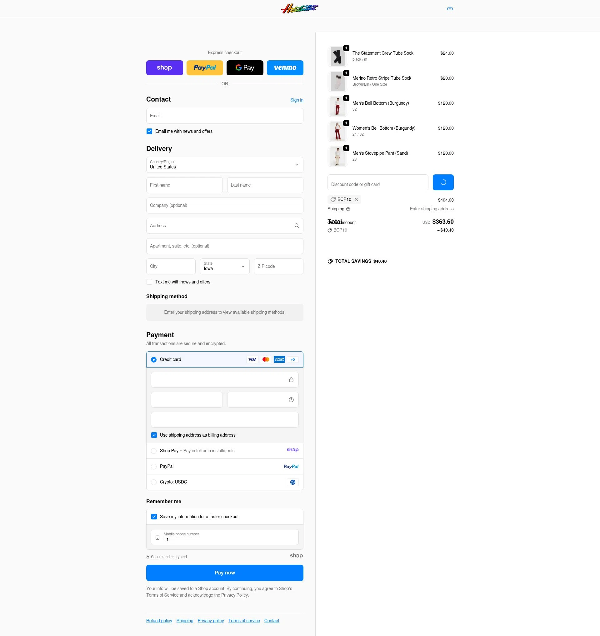 Hammies checkout page showing Hammies discount code box | Screenshot taken by SimplyCodes community member on Dec 22, 2025