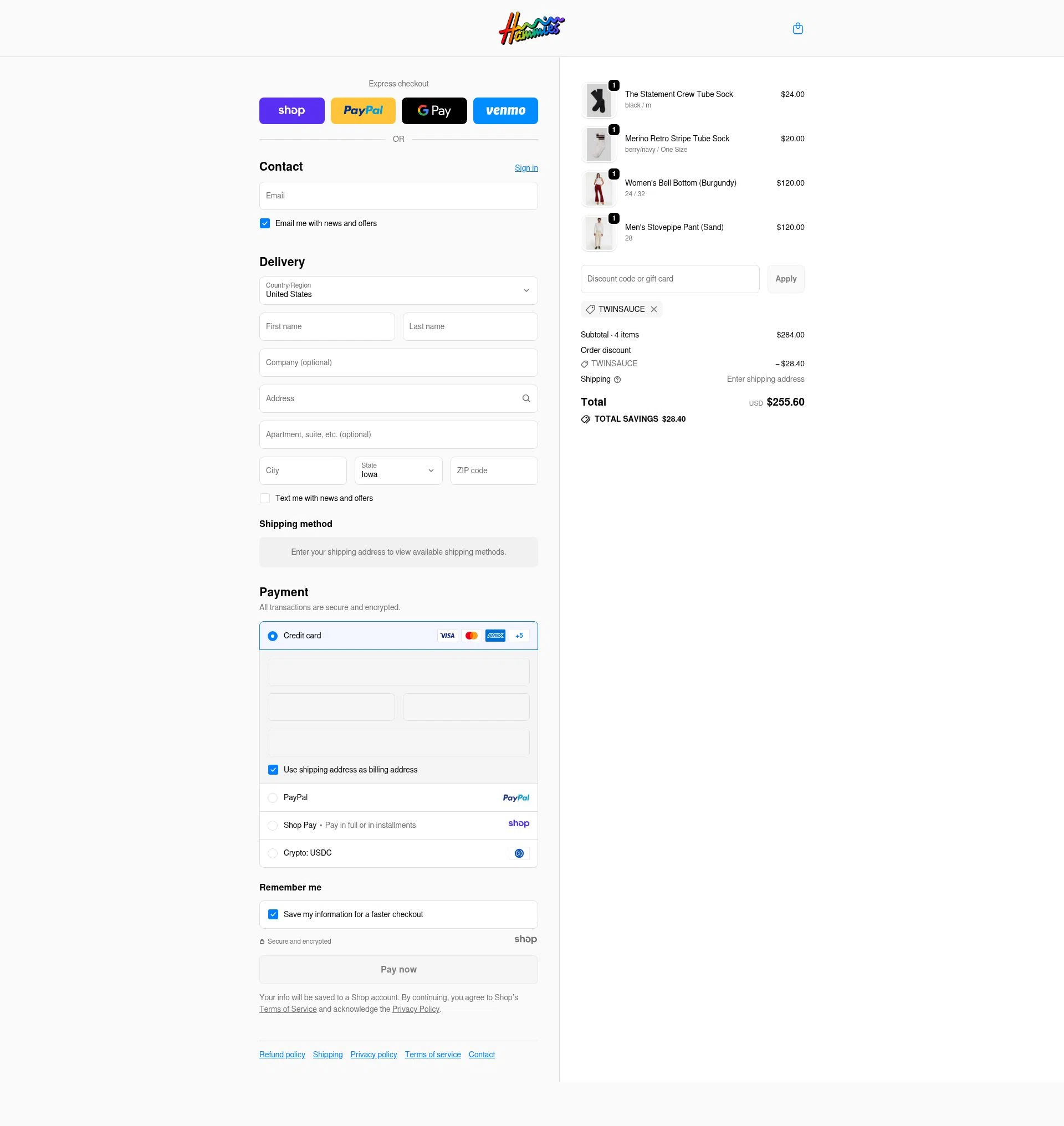 Hammies checkout page showing Hammies discount code box | Screenshot taken by SimplyCodes community member on Dec 15, 2025