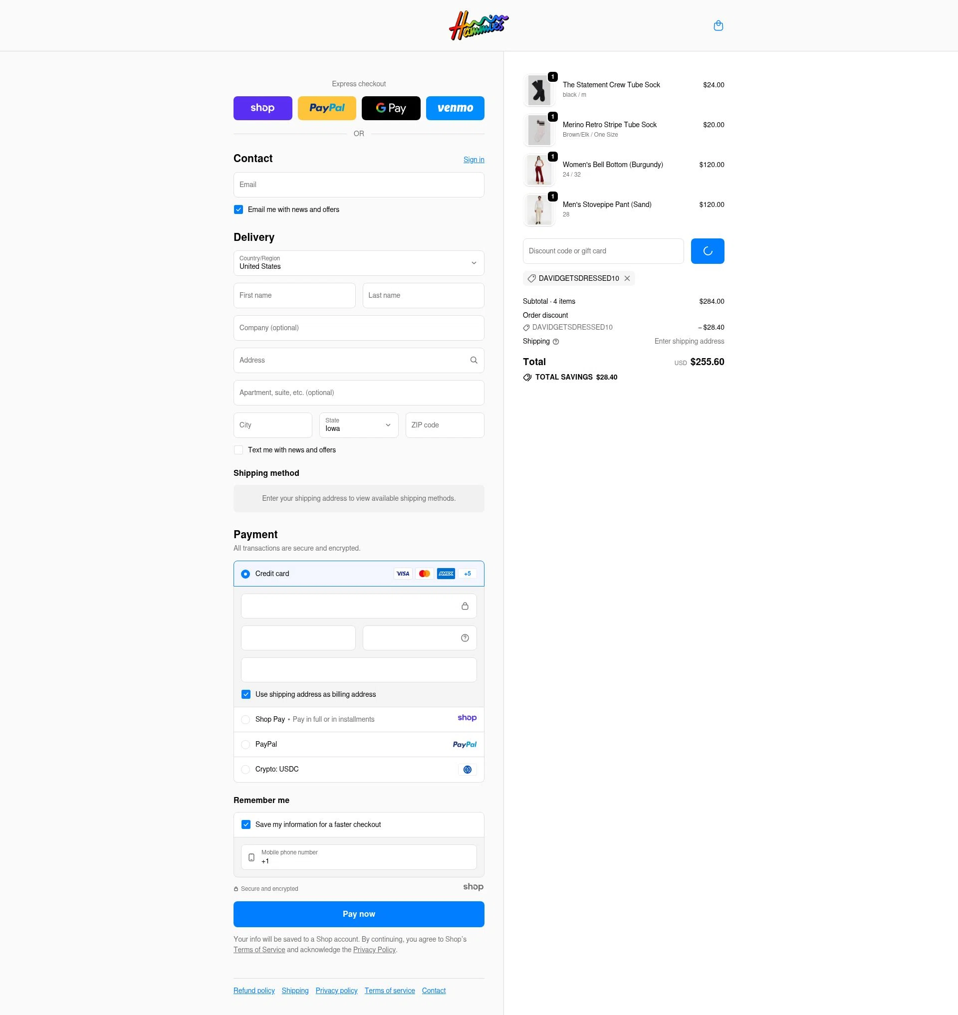 Hammies checkout page showing Hammies discount code box | Screenshot taken by SimplyCodes community member on Jan 1, 2026