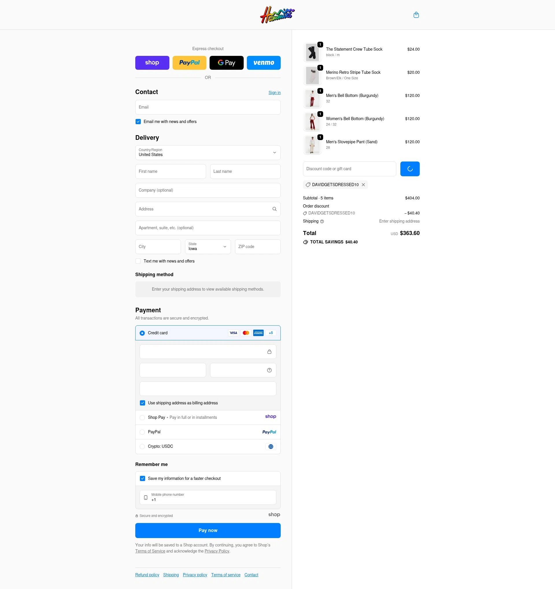 Hammies checkout page showing Hammies discount code box | Screenshot taken by SimplyCodes community member on Dec 22, 2025