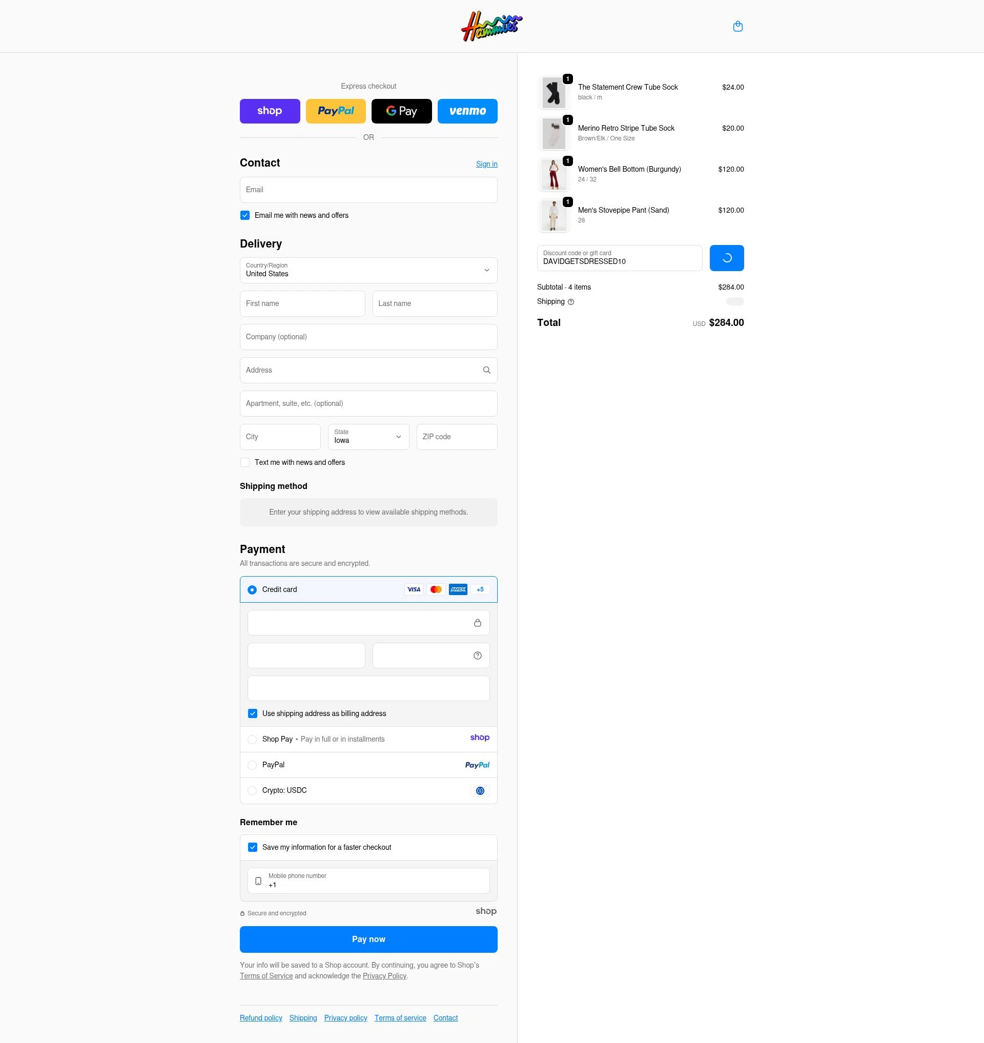Hammies checkout page showing Hammies discount code box | Screenshot taken by SimplyCodes community member on Dec 27, 2025