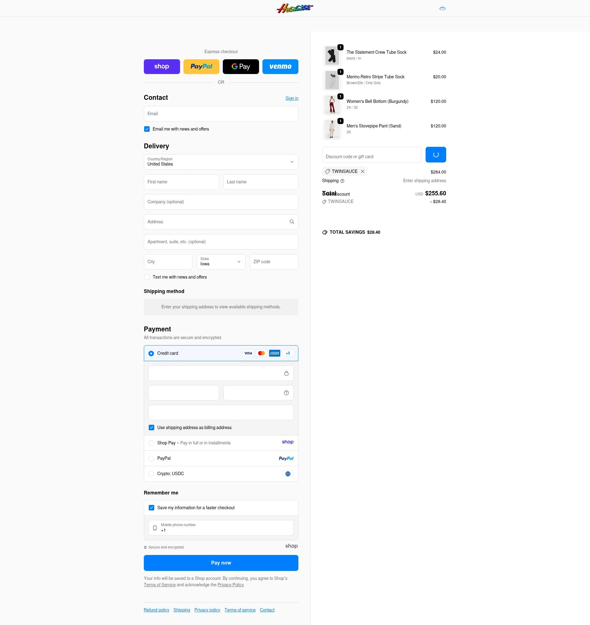 Hammies checkout page showing Hammies discount code box | Screenshot taken by SimplyCodes community member on Jan 1, 2026