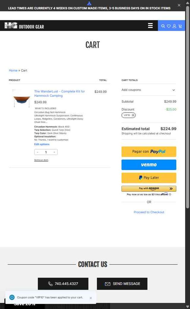 Hammock Gear checkout page showing Hammock Gear coupon code box | Screenshot taken by SimplyCodes community member on Aug 19, 2025