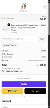 BASKET50 coupon verification screenshot
