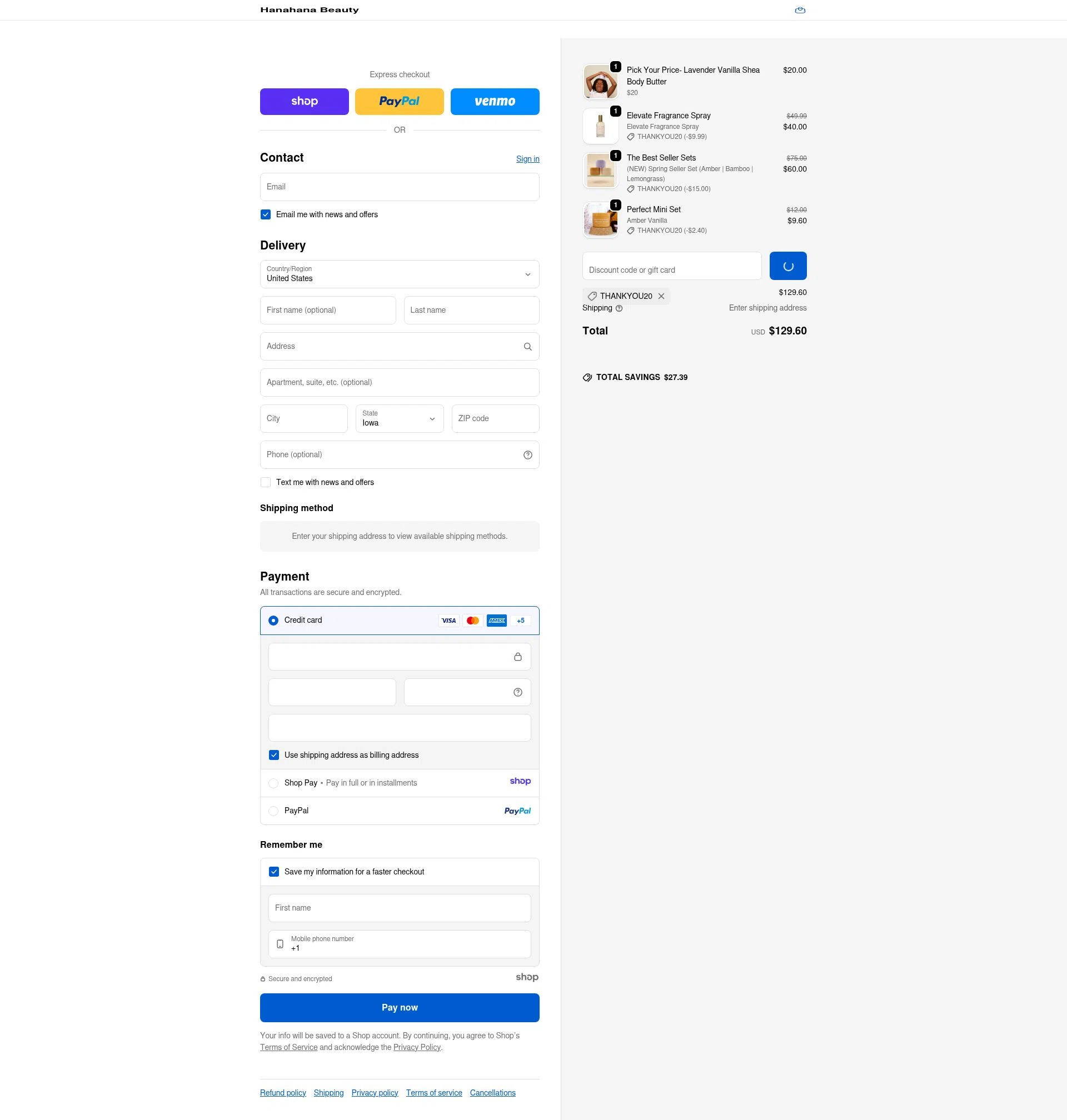 Hanahana Beauty checkout page showing Hanahana Beauty discount code box | Screenshot taken by SimplyCodes community member on Dec 22, 2025