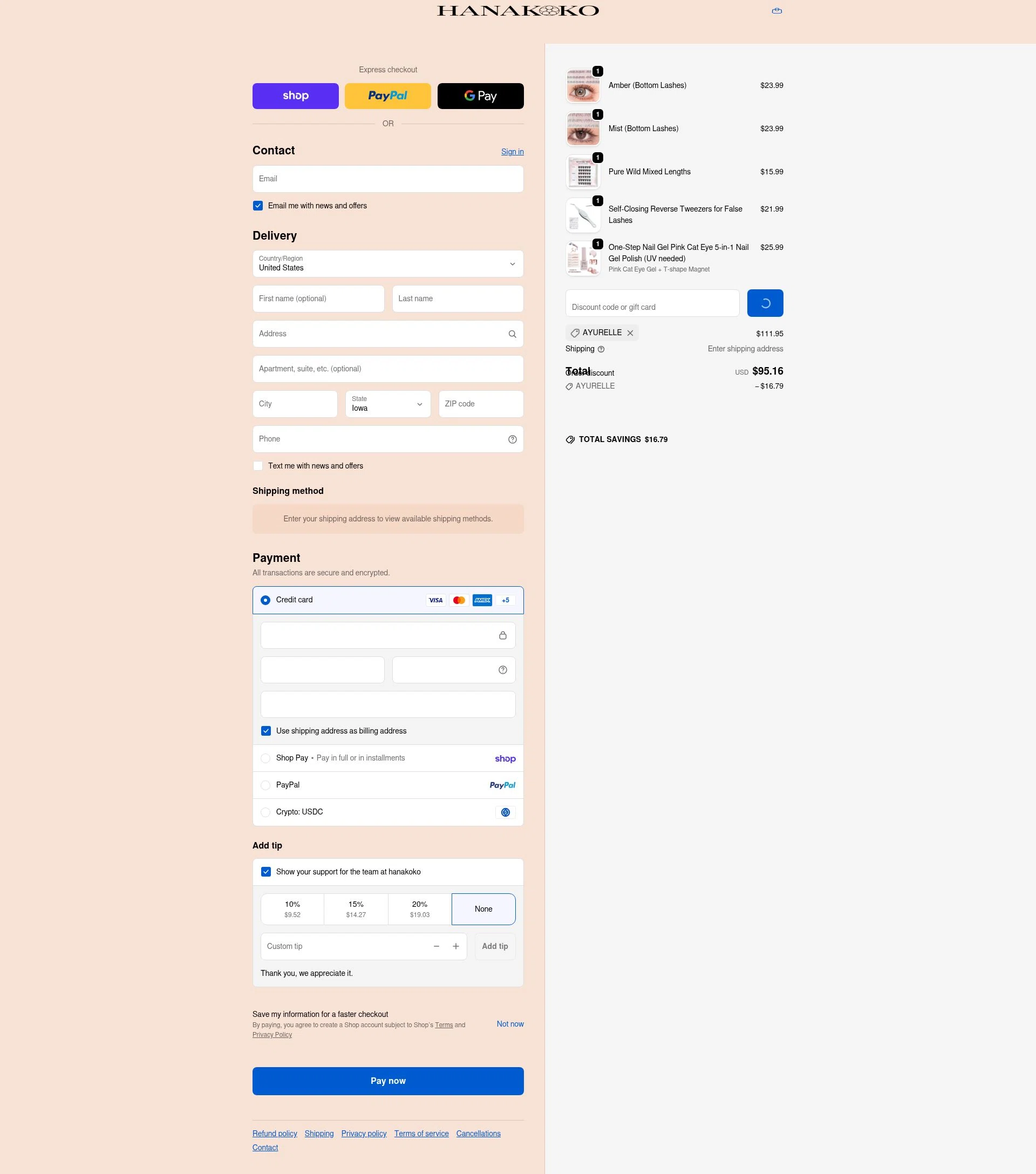 hanakoko checkout page showing hanakoko discount code box | Screenshot taken by SimplyCodes community member on Feb 19, 2026