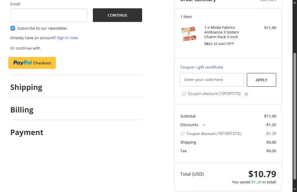 Hancock's of Paducah checkout page showing Hancock's of Paducah coupon code box | Screenshot taken by SimplyCodes community member on Jan 6, 2026