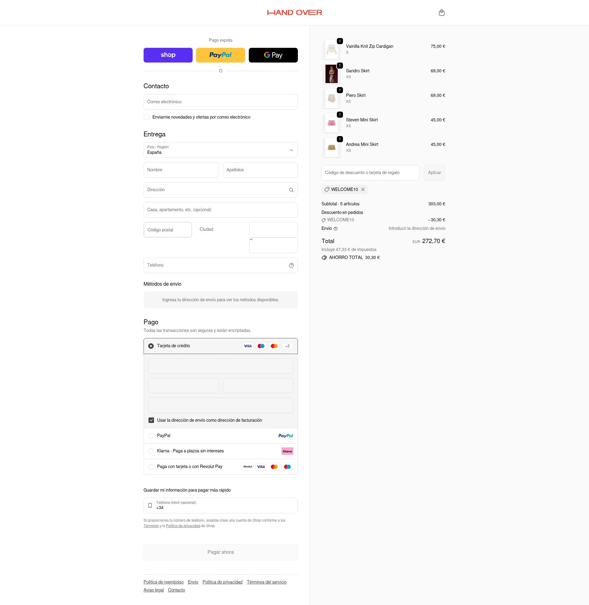 HAND OVER checkout page showing HAND OVER discount code box | Screenshot taken by SimplyCodes community member on Feb 18, 2026