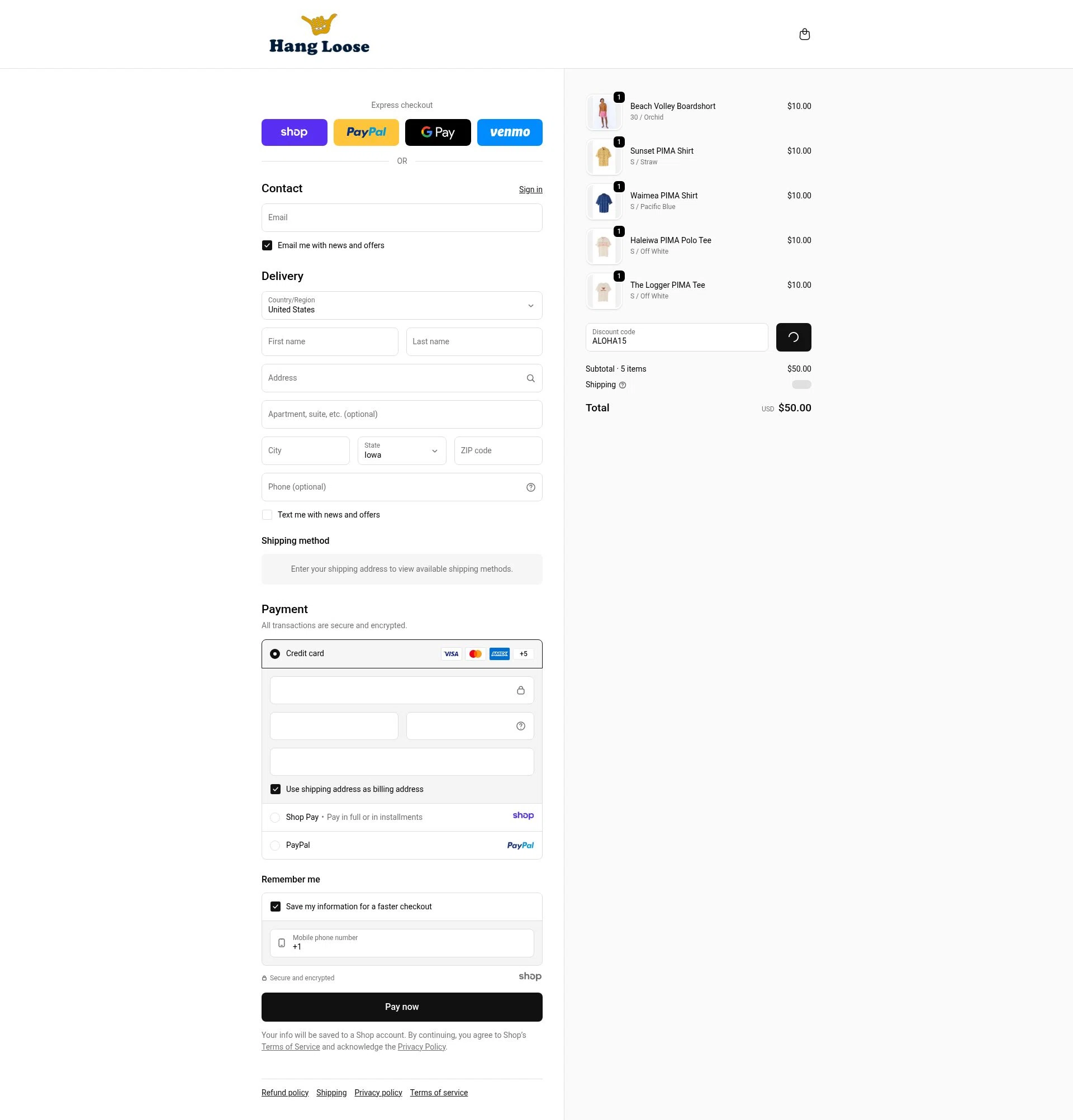 Hang Loose checkout page showing Hang Loose promo code box | Screenshot taken by SimplyCodes community member on Jan 4, 2026