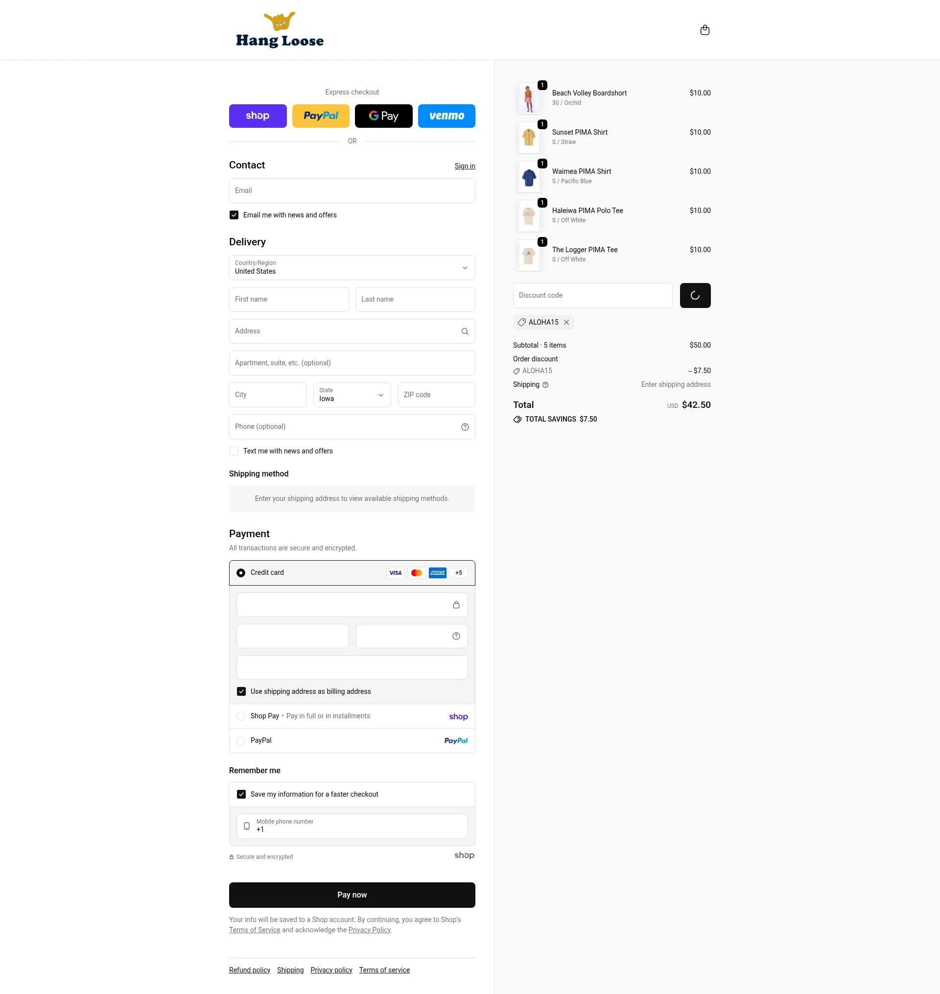 Hang Loose checkout page showing Hang Loose promo code box | Screenshot taken by SimplyCodes community member on Jan 24, 2026