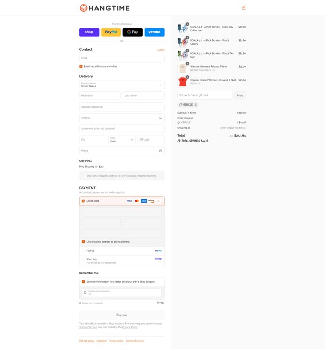 HANGTIME checkout page showing HANGTIME discount code box | Screenshot taken by SimplyCodes community member on Sep 3, 2025