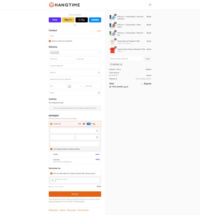 HANGTIME checkout page showing HANGTIME discount code box | Screenshot taken by SimplyCodes community member on Sep 3, 2025