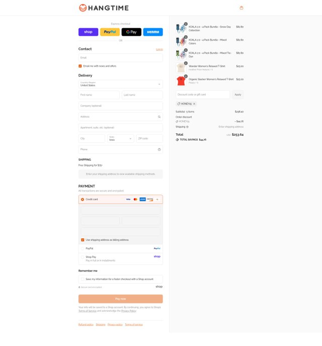 HANGTIME checkout page showing HANGTIME discount code box | Screenshot taken by SimplyCodes community member on Sep 3, 2025