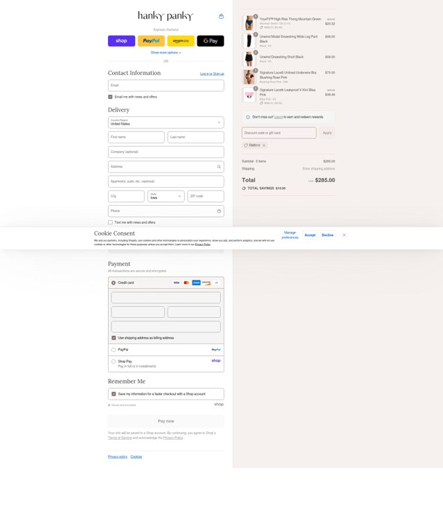 Hanky Panky checkout page showing Hanky Panky coupon code box | Screenshot taken by SimplyCodes community member on Sep 4, 2025