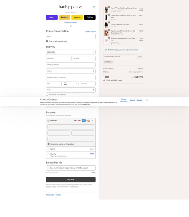 Hanky Panky checkout page showing Hanky Panky coupon code box | Screenshot taken by SimplyCodes community member on Aug 31, 2025