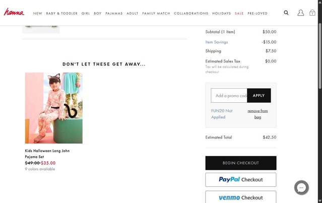 Hanna Andersson checkout page showing Hanna Andersson promo code box | Screenshot taken by SimplyCodes community member on Aug 16, 2025