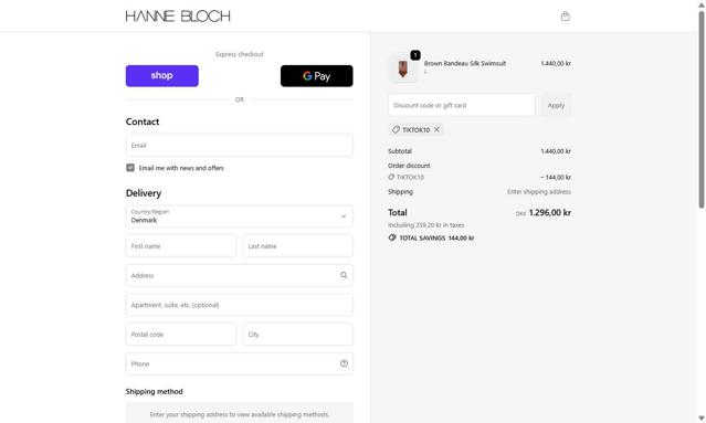 Hanne Bloch checkout page showing Hanne Bloch discount code box | Screenshot taken by SimplyCodes community member on Sep 27, 2025