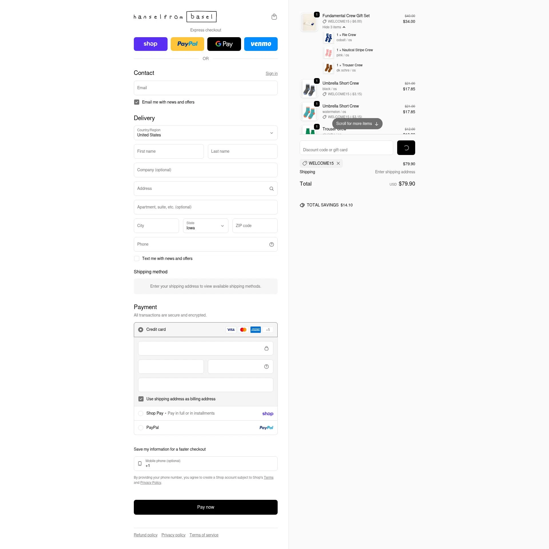 Hansel from Basel checkout page showing Hansel from Basel promo code box | Screenshot taken by SimplyCodes community member on Feb 11, 2026
