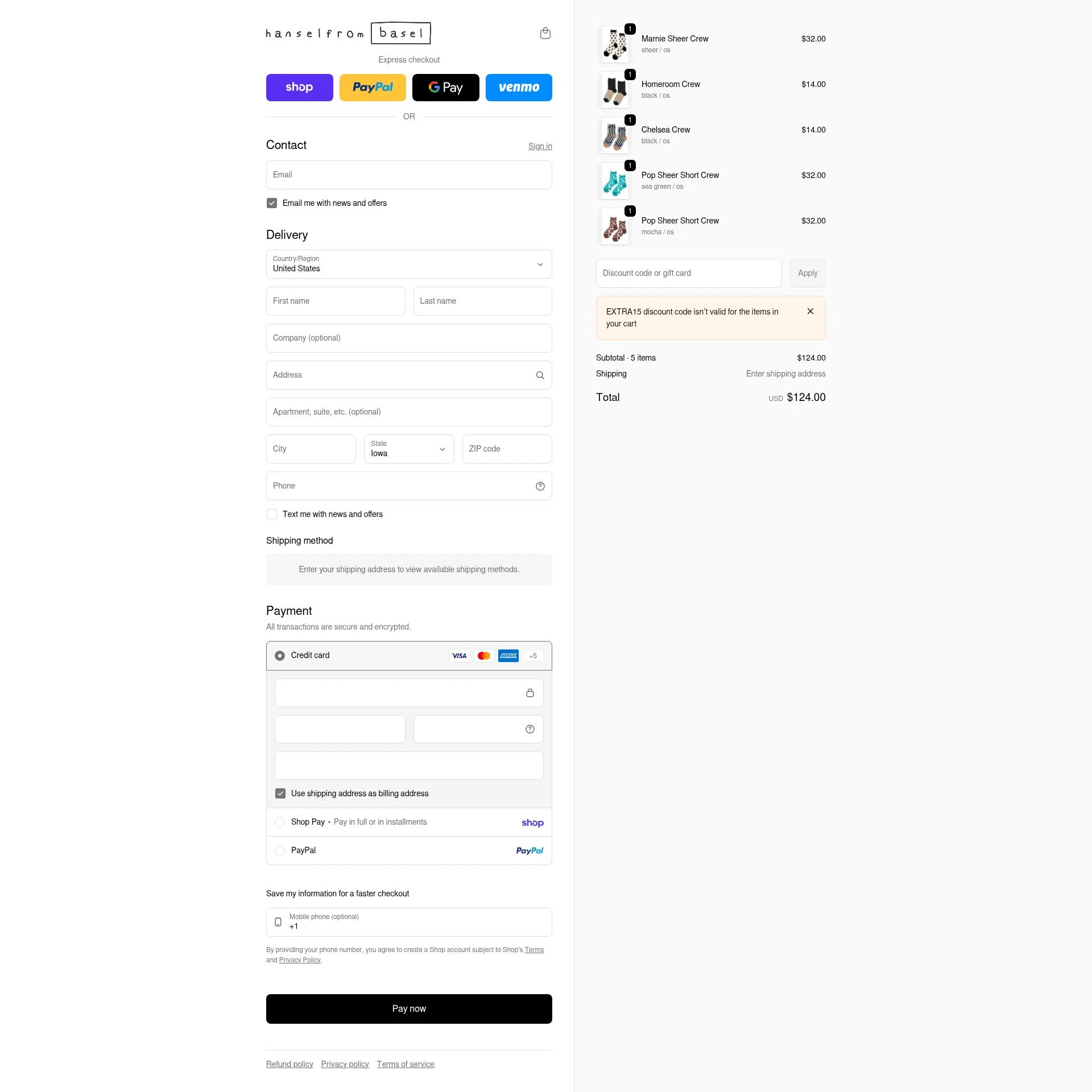 Hansel from Basel checkout page showing Hansel from Basel promo code box | Screenshot taken by SimplyCodes community member on Feb 19, 2026