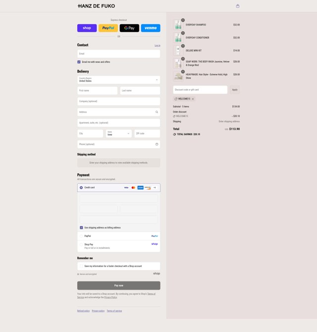 Hanz de Fuko checkout page showing Hanz de Fuko promo code box | Screenshot taken by SimplyCodes community member on Sep 2, 2025