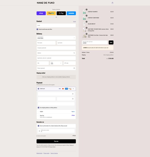 Hanz de Fuko checkout page showing Hanz de Fuko promo code box | Screenshot taken by SimplyCodes community member on Sep 2, 2025