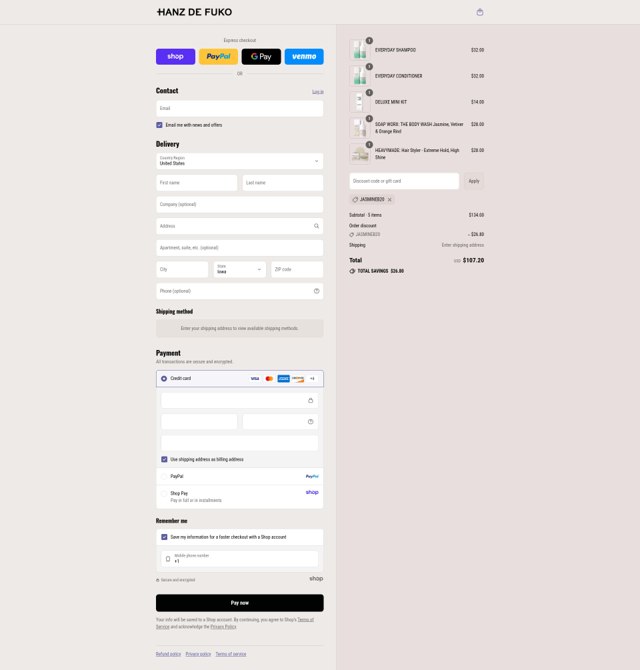 Hanz de Fuko checkout page showing Hanz de Fuko promo code box | Screenshot taken by SimplyCodes community member on Sep 2, 2025
