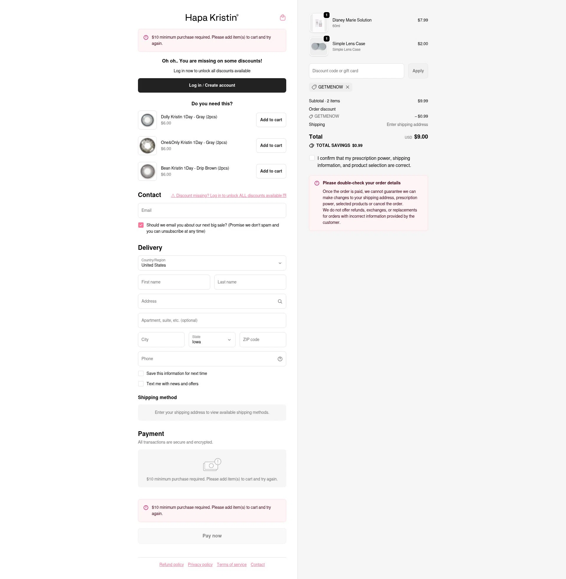 HapaKristin checkout page showing HapaKristin discount code box | Screenshot taken by SimplyCodes community member on Jan 28, 2026