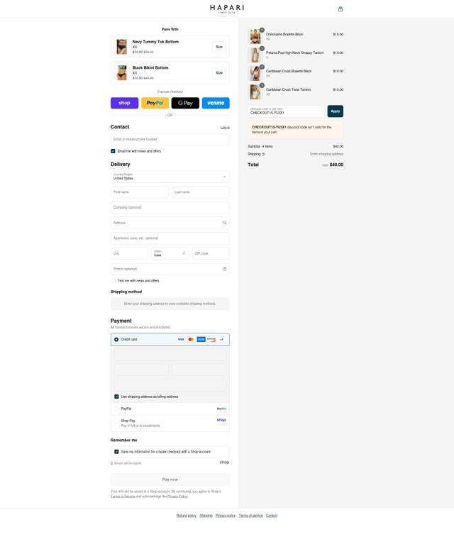 Hapari checkout page showing Hapari discount code box | Screenshot taken by SimplyCodes community member on Sep 7, 2025