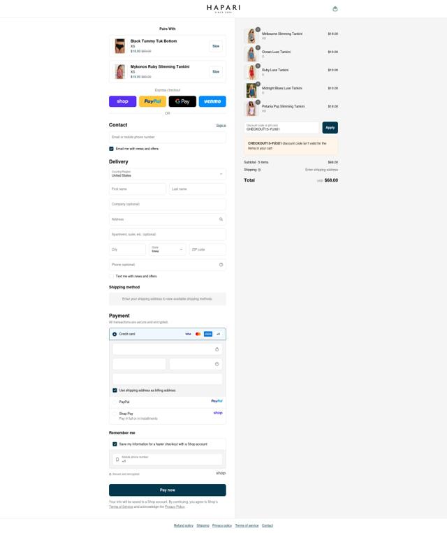 Hapari checkout page showing Hapari discount code box | Screenshot taken by SimplyCodes community member on Sep 12, 2025