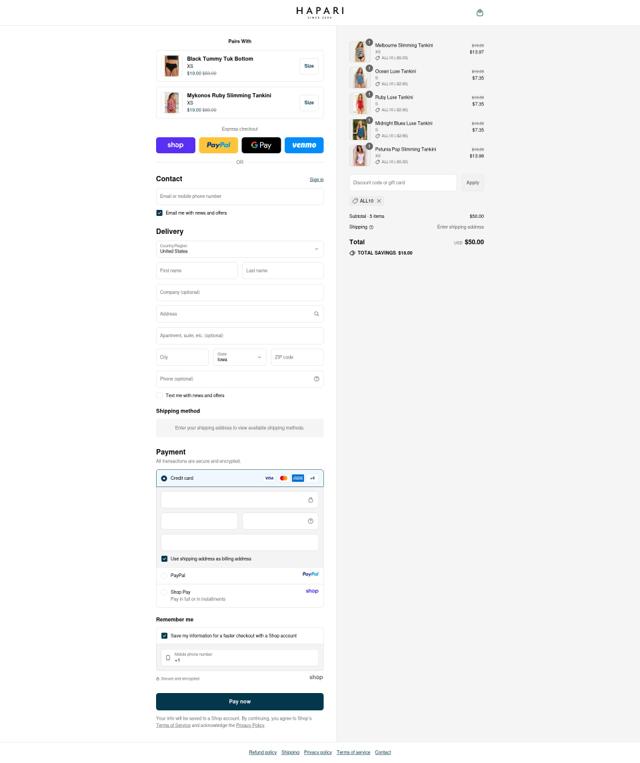 Hapari checkout page showing Hapari discount code box | Screenshot taken by SimplyCodes community member on Sep 12, 2025