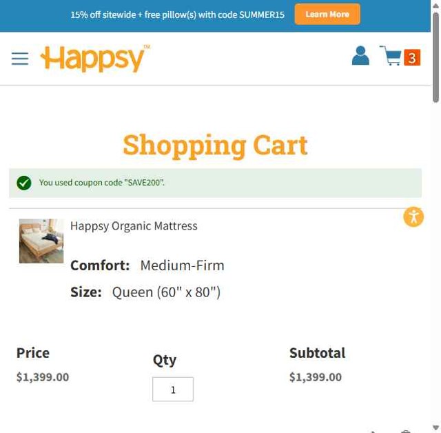 Happsy checkout page showing Happsy discount code box | Screenshot taken by SimplyCodes community member on Aug 11, 2025