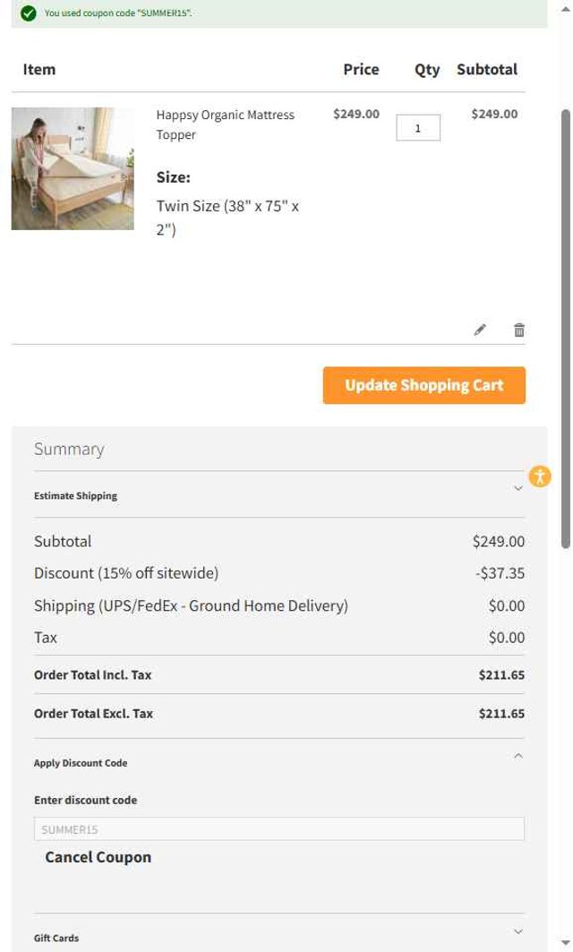 Happsy checkout page showing Happsy discount code box | Screenshot taken by SimplyCodes community member on Jul 25, 2025