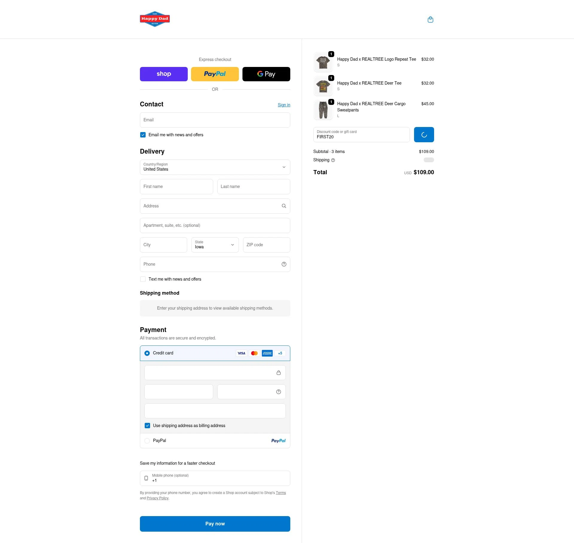 Happy Dad checkout page showing Happy Dad discount code box | Screenshot taken by SimplyCodes community member on Feb 5, 2026
