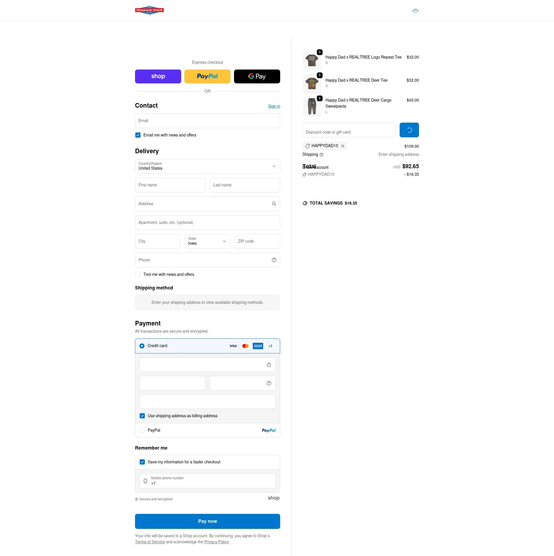 Happy Dad checkout page showing Happy Dad discount code box | Screenshot taken by SimplyCodes community member on Jan 27, 2026
