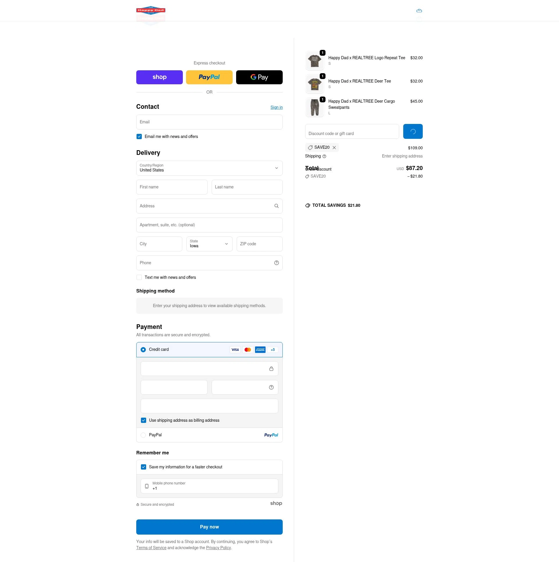 Happy Dad checkout page showing Happy Dad discount code box | Screenshot taken by SimplyCodes community member on Jan 27, 2026