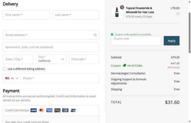 Happy Head checkout page showing Happy Head coupon code box | Screenshot taken by SimplyCodes community member on Sep 5, 2025