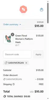 SARAYMORGAN coupon verification screenshot