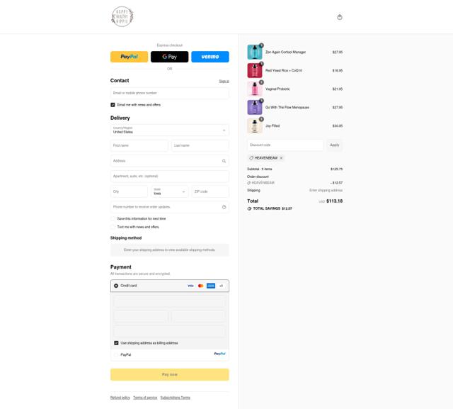 Happy Healthy Hippie checkout page showing Happy Healthy Hippie discount code box | Screenshot taken by SimplyCodes community member on Sep 11, 2025