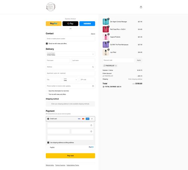 Happy Healthy Hippie checkout page showing Happy Healthy Hippie discount code box | Screenshot taken by SimplyCodes community member on Sep 11, 2025