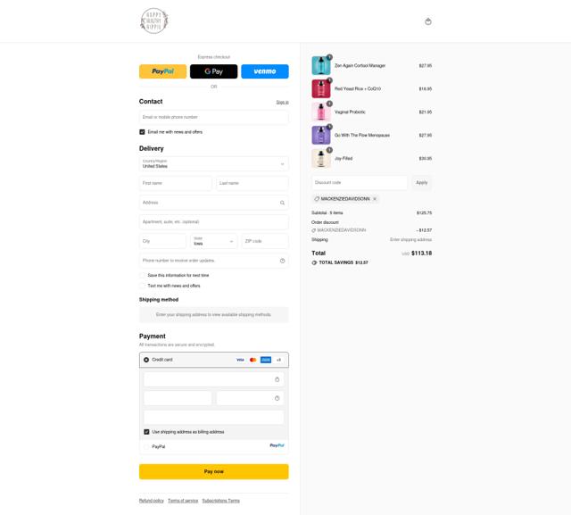 Happy Healthy Hippie checkout page showing Happy Healthy Hippie discount code box | Screenshot taken by SimplyCodes community member on Sep 11, 2025