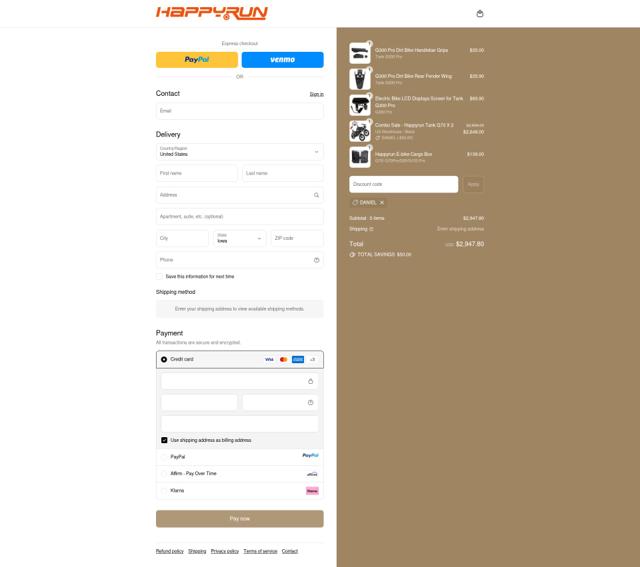 HappyrunSports checkout page showing HappyrunSports promo code box | Screenshot taken by SimplyCodes community member on Sep 12, 2025