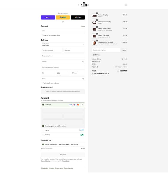 Harber London checkout page showing Harber London promo code box | Screenshot taken by SimplyCodes community member on Sep 12, 2025
