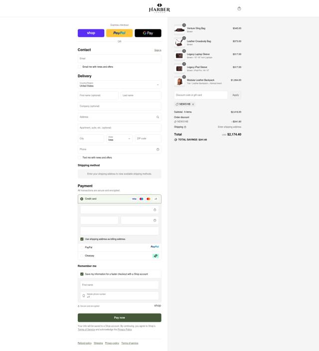 Harber London checkout page showing Harber London promo code box | Screenshot taken by SimplyCodes community member on Sep 12, 2025