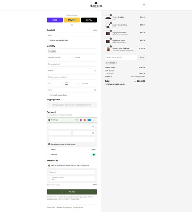 Harber London checkout page showing Harber London promo code box | Screenshot taken by SimplyCodes community member on Sep 8, 2025