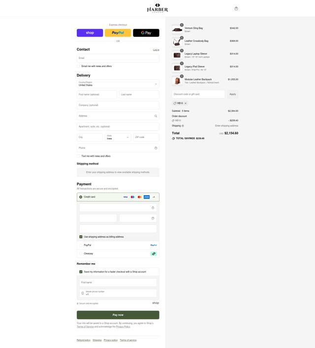 Harber London checkout page showing Harber London promo code box | Screenshot taken by SimplyCodes community member on Sep 4, 2025