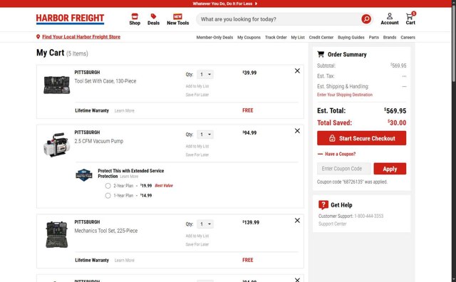 Harbor Freight checkout page showing Harbor Freight promo code box | Screenshot taken by SimplyCodes community member on Aug 14, 2025