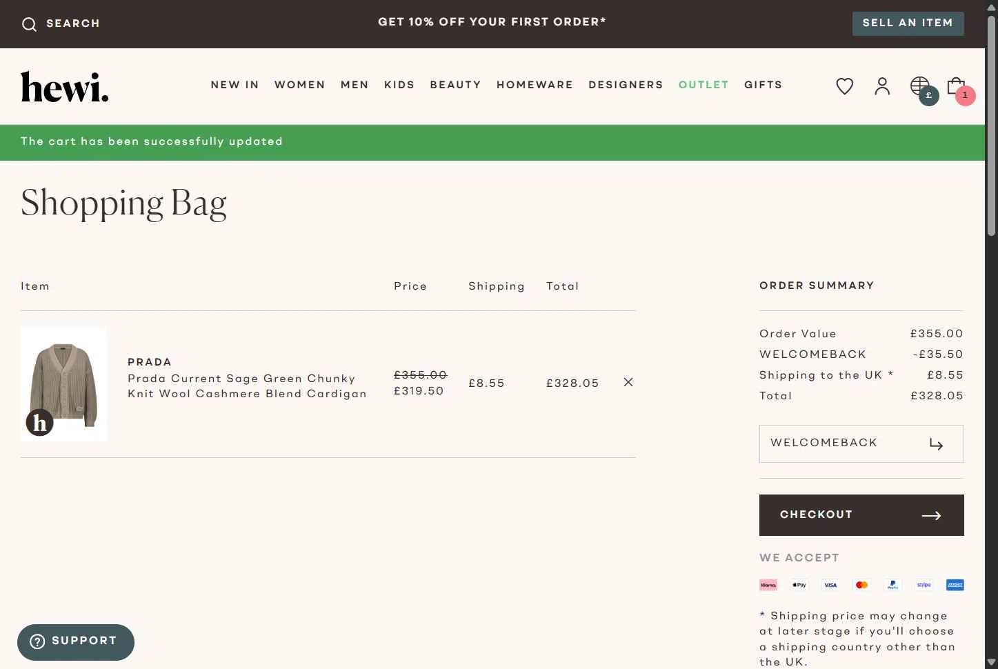 Hardly Ever Worn It checkout page showing Hardly Ever Worn It promo code box | Screenshot taken by SimplyCodes community member on Aug 28, 2025